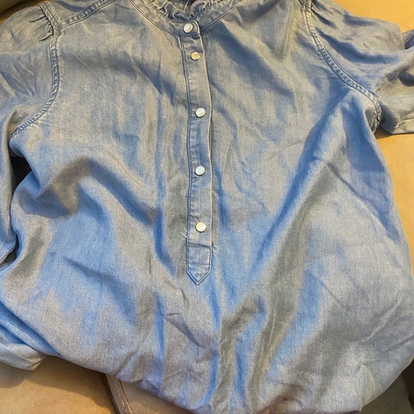 LOFT Light Blue Ruffled Button-Down Top - Picture 7 of 8